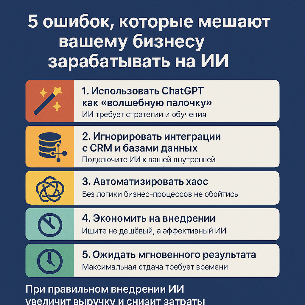 5 ошибок, которые мешают вашему бизнесу зарабатывать на ИИ | Сетка — социальная сеть от hh.ru