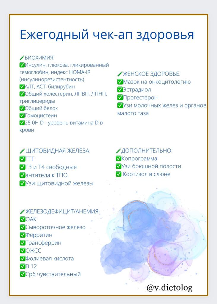 Чек-ап, который я рекомендую проходить раз в год. Особенно касается тех, у кого вес выше 80 кг. Можно сдавать блоками, необязательно сразу | Сетка — социальная сеть от hh.ru