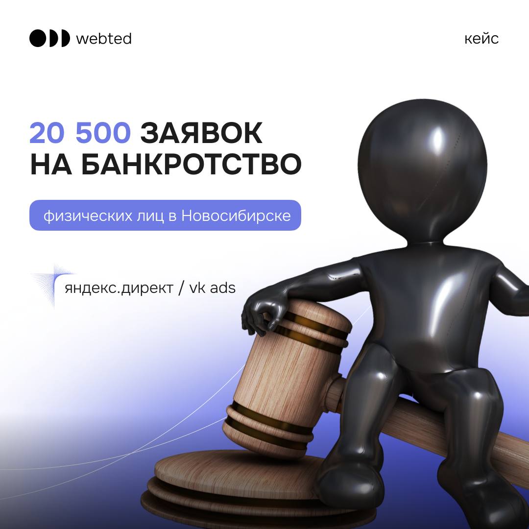 ⚡️ Кейс: 20.500 заявок на банкротство физических лиц в Новосибирске.
Проект:ООО "ЦЕНТР БАНКРОТСТВА"
Рекламный бюджет проекта: 
12.000 | Сетка — социальная сеть от hh.ru