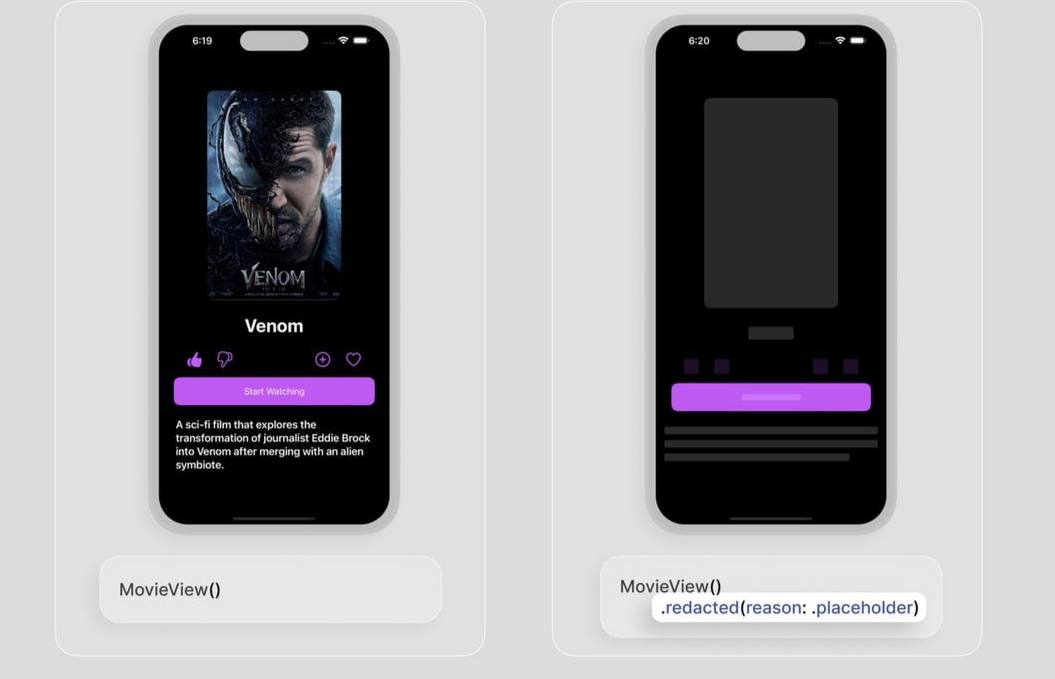 Совет по SwiftUI
Используйте .redacted(reason: .placeholder), чтобы показать заглушку (временное представление), пока ваш контент загружается. | Сетка — социальная сеть от hh.ru