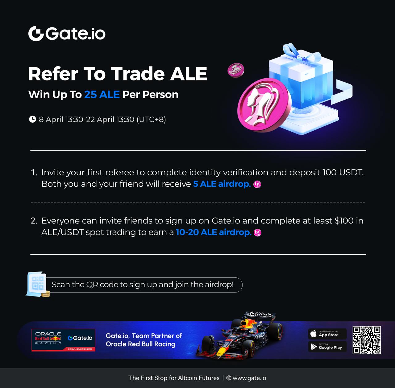 Коллеги всем привет 👋
Акция от 🔷 Gate
1️⃣ Приводи друзей торговать #ALE и получай до 25 ALE за каждого!
Период акции: С 8 апреля по 22 апреля.
Ссылка на анонс:👉https://www.gate | Сетка — социальная сеть от hh.ru