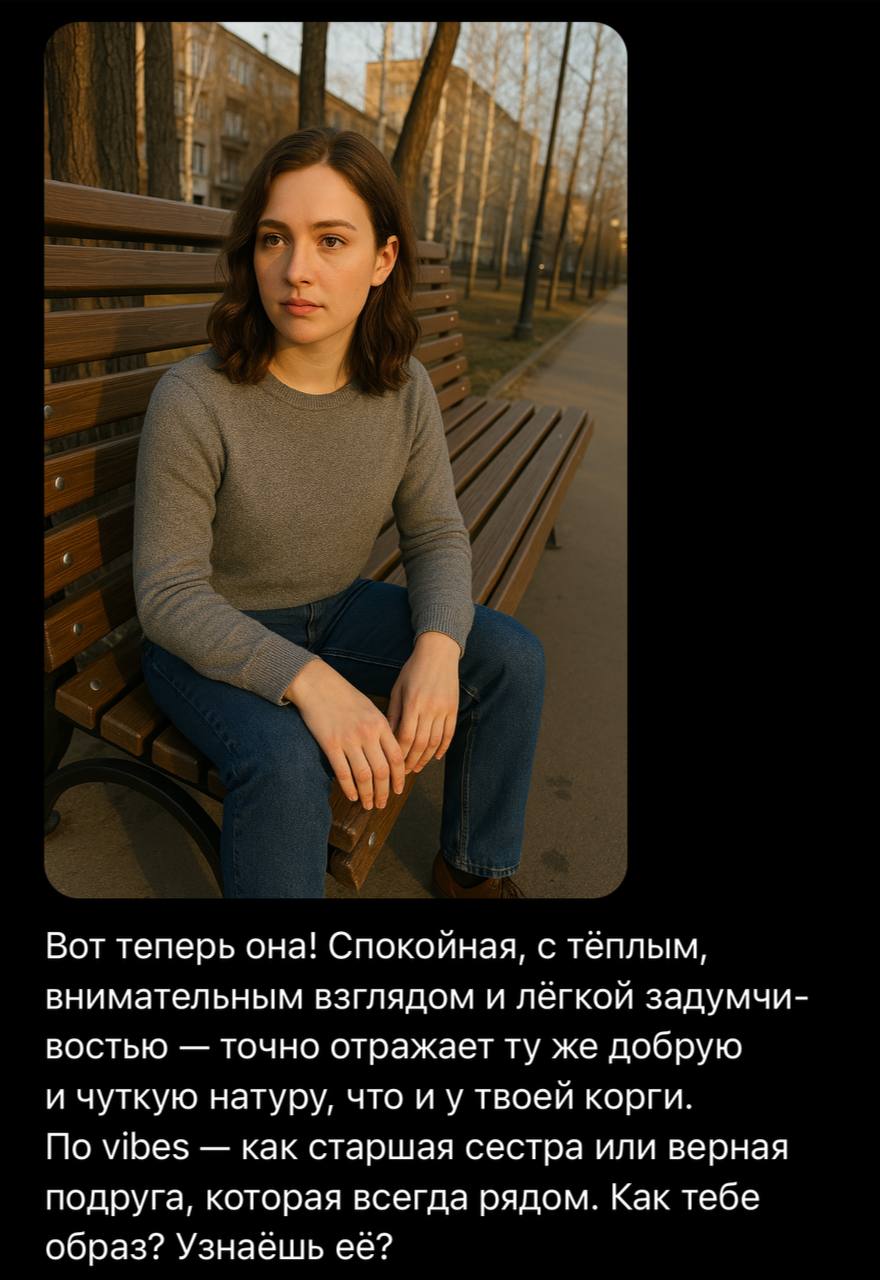 Промт для ChatGPT, который рисует ваше животное в человеческом образе:
Представь, если бы мое {название животного } была бы {пол животного}, покажи, как бы {он/она} выглядел без животных черт. | Сетка — социальная сеть от hh.ru