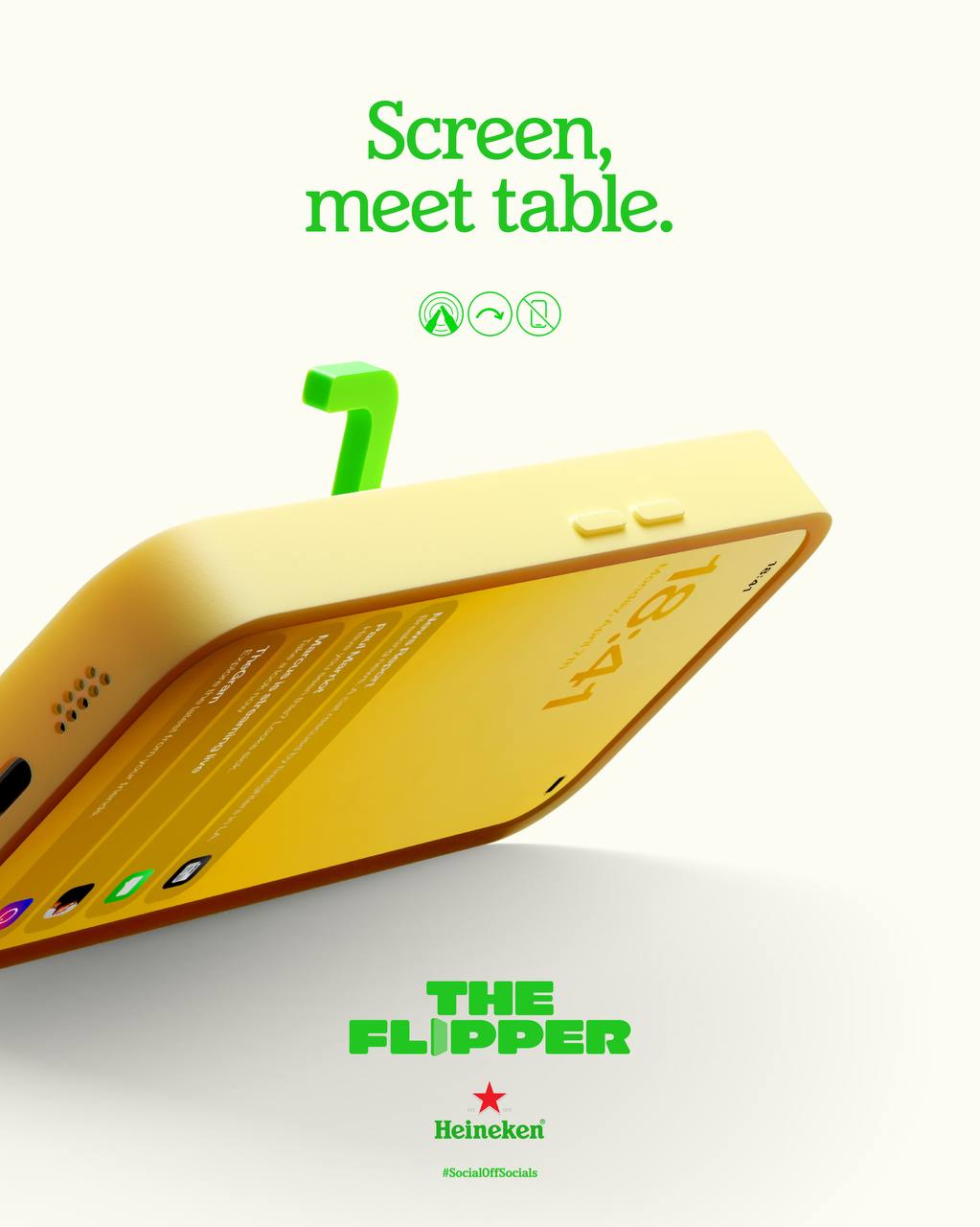 Прикол, Heineken выпустил чехол The Flipper, который буквально переворачивает гаджет специальной ножкой, если он лежит на задней части телефона | Сетка — социальная сеть от hh.ru