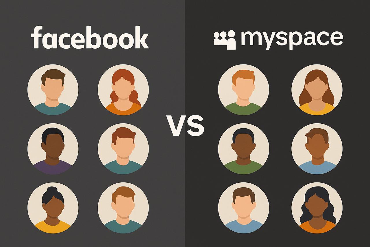 Почему Facebook обошёл MySpace: уроки простоты и осознанного роста
В начале 2000-х MySpace был настоящей цифровой тусовкой — блестящие страницы, музыка на фоне, хаки с HTML в профилях | Сетка — социальная сеть от hh.ru
