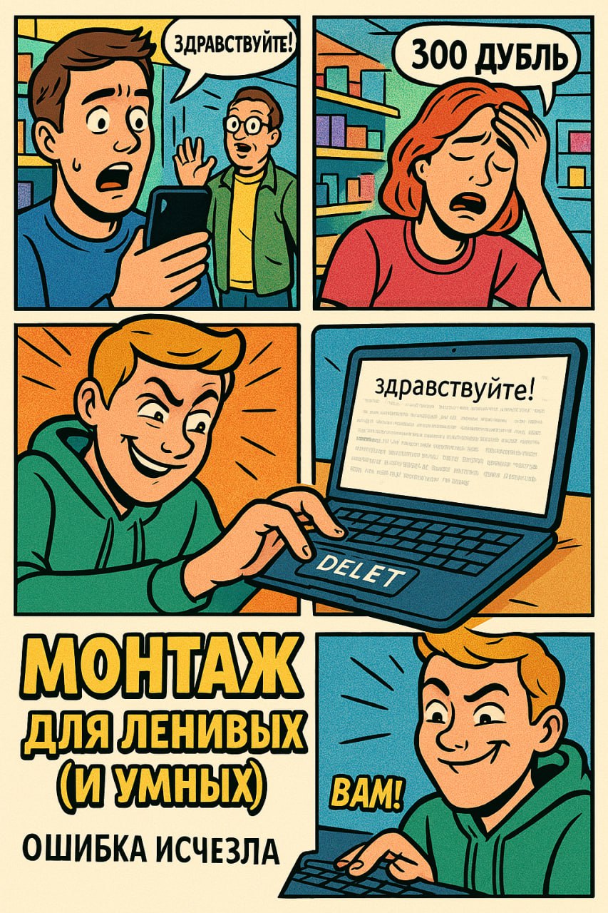 Монтаж видео для ленивых (и умных)
Когда в магазине снимаешь рилс, а посреди дубля заходит покупатель со своим "Здравствуйте!" — хочется всё бросить | Сетка — социальная сеть от hh.ru