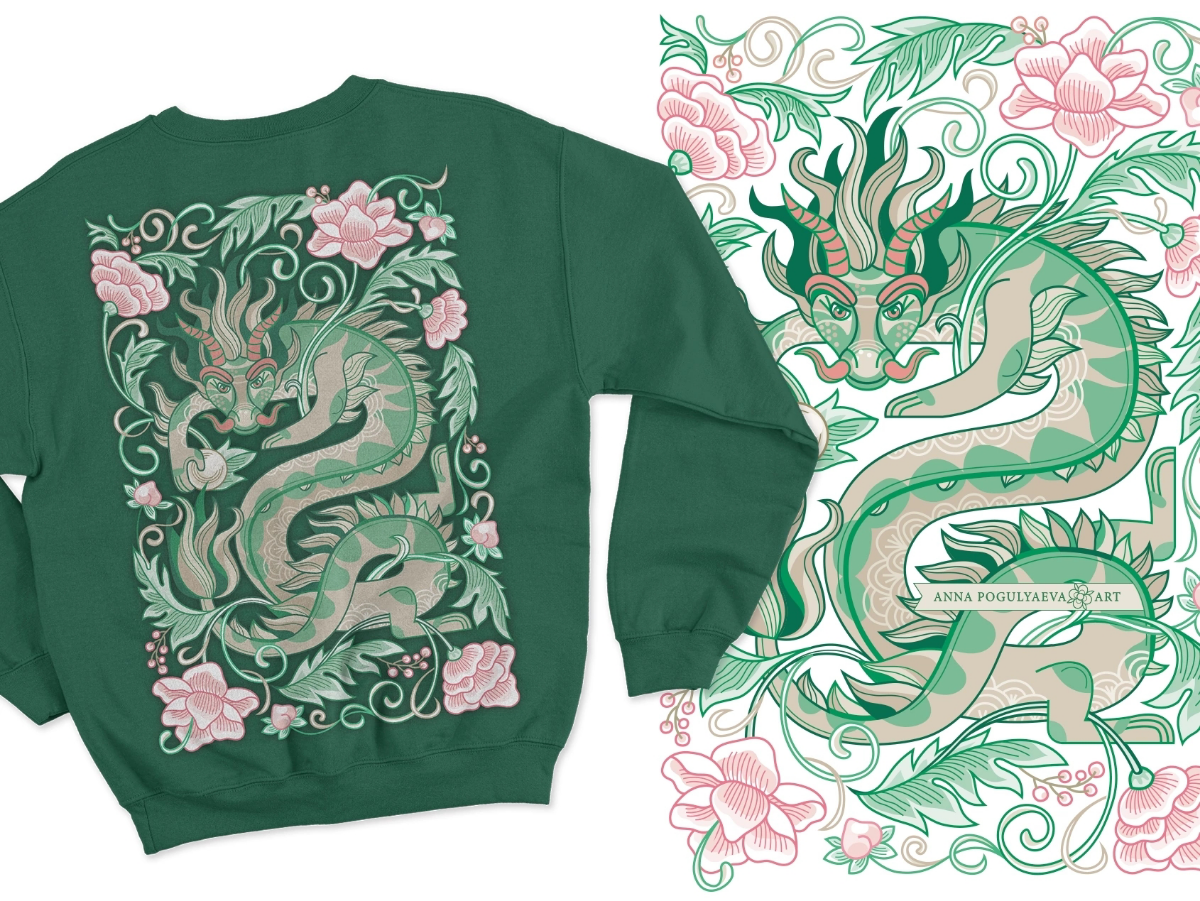 Дракон с жемчужиной. Иллюстрация / принт для мерча | Сетка — социальная сеть от hh.ru