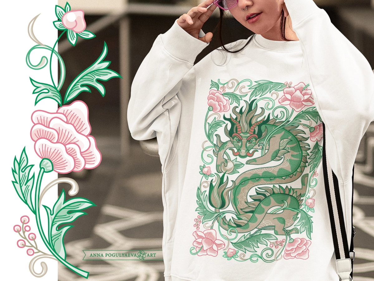 Дракон с жемчужиной. Иллюстрация / принт для мерча | Сетка — социальная сеть от hh.ru