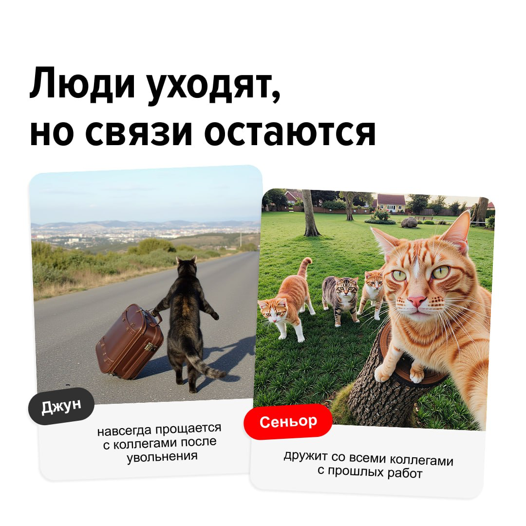 Пост про бывших… коллег.
А вы что думали? горели на дедлайнах, обсуждали все насущные темы возле кулера. А потом пути разошлись.
Но рабочие связи не заканчиваются с увольнением | Сетка — социальная сеть от hh.ru