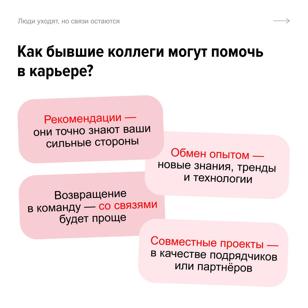 Пост про бывших… коллег.
А вы что думали? горели на дедлайнах, обсуждали все насущные темы возле кулера. А потом пути разошлись.
Но рабочие связи не заканчиваются с увольнением | Сетка — социальная сеть от hh.ru