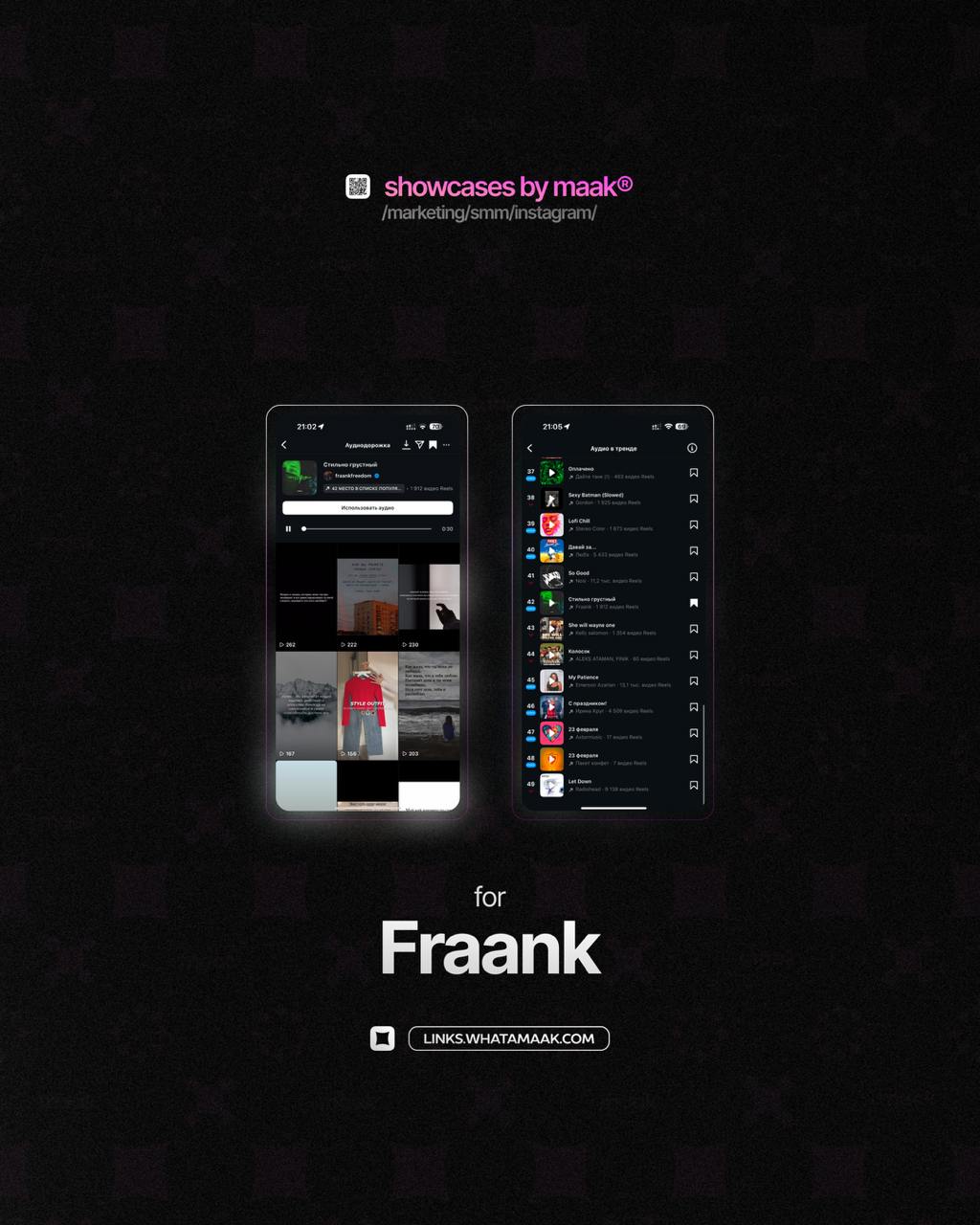 📱 Новый кейс — Продвижение в топ чарты Instagram* для Fraank
💡 Что было сделано?
— Размещение сниппетов и видео-нарезок с треком артиста в тематических сообществах;
— Массовый постинг
⭐️Итог:
— Попали... | Сетка — социальная сеть от hh.ru
