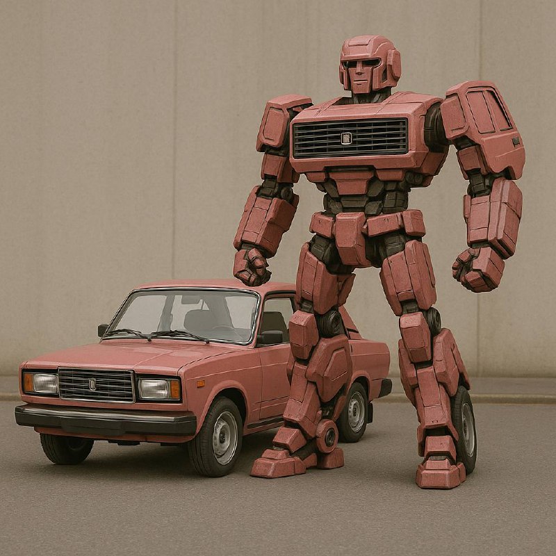 a square photo of a car (название автомобиля) alongside the car transformed into its robot form, the robot must have consistent elements that match the car, the robot should resemble the era of the ca... | Сетка — социальная сеть от hh.ru