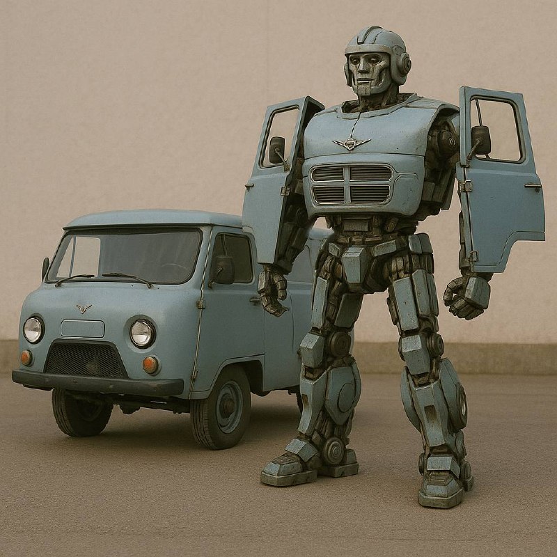 a square photo of a car (название автомобиля) alongside the car transformed into its robot form, the robot must have consistent elements that match the car, the robot should resemble the era of the ca... | Сетка — социальная сеть от hh.ru
