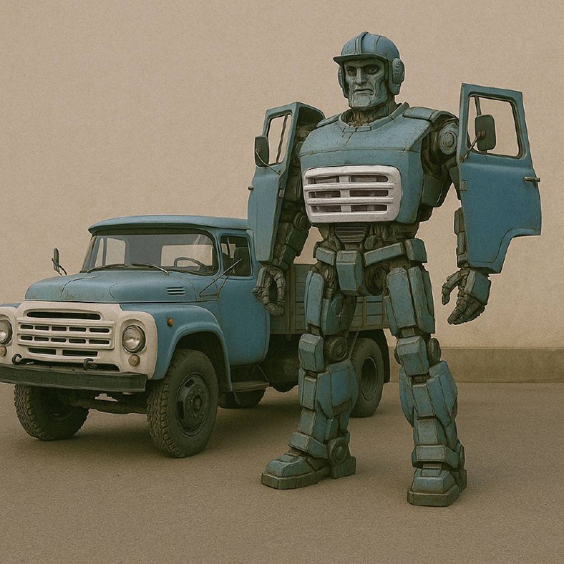a square photo of a car (название автомобиля) alongside the car transformed into its robot form, the robot must have consistent elements that match the car, the robot should resemble the era of the ca... | Сетка — социальная сеть от hh.ru