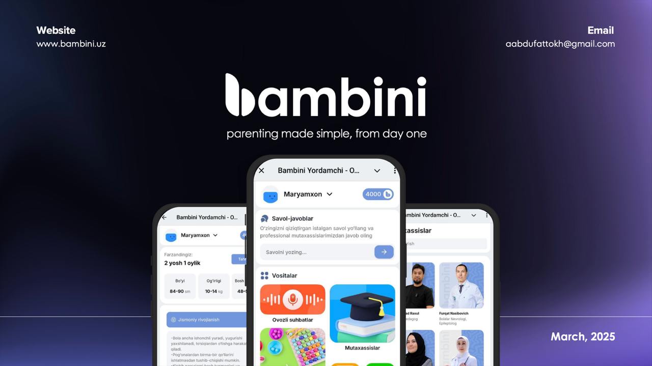 Bambini привлёк инвестиции при оценке $500,000
Узбекский стартап Bambini, созданный Абдуфаттохом Абдурахмоновым, закрыл посевной раунд инвестиций | Сетка — социальная сеть от hh.ru