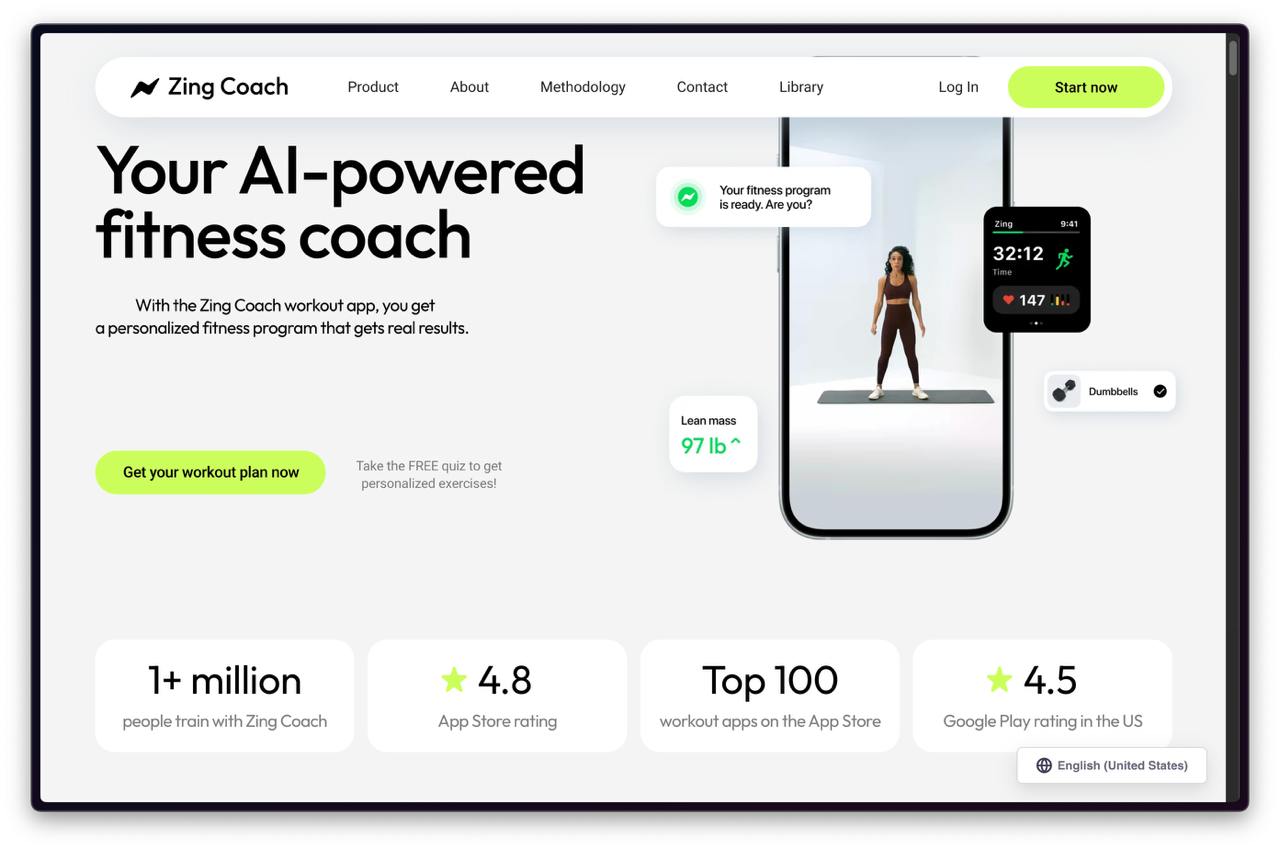 Тестовое задание + презентация для Zing.Coach App
Ребята, соврал! Они не топ-1 в Аппсторе, а топ-100 workout apps со 1 млн тренировок | Сетка — социальная сеть от hh.ru