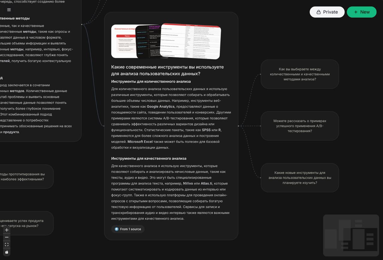 rabbithole.chat — ИИ Викпелия, которой можно задать вопрос на любую тему. Ответы представляет в виде ментальных карт.
Поддерживает русский язык | Сетка — социальная сеть от hh.ru