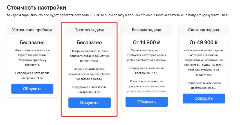 Сделали новый тариф для настройки под ключ
Если ваша задача не более чем на 1 час, типовая и имеет коммерческую ценность - настроим бесплатно | Сетка — социальная сеть от hh.ru