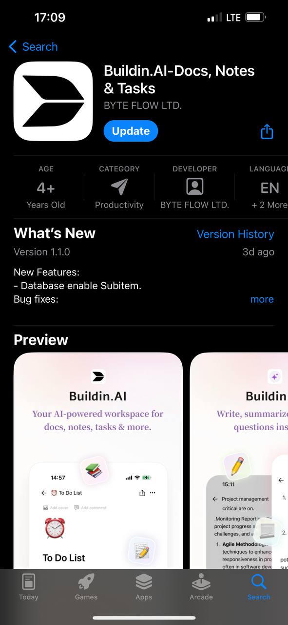 Привет!
Рассказывал вам здесь про инструмент buildin.ai, который использую сейчас вместо Notion для формирования планов, заметок, списков задач, документации и всего подобного | Сетка — социальная сеть от hh.ru