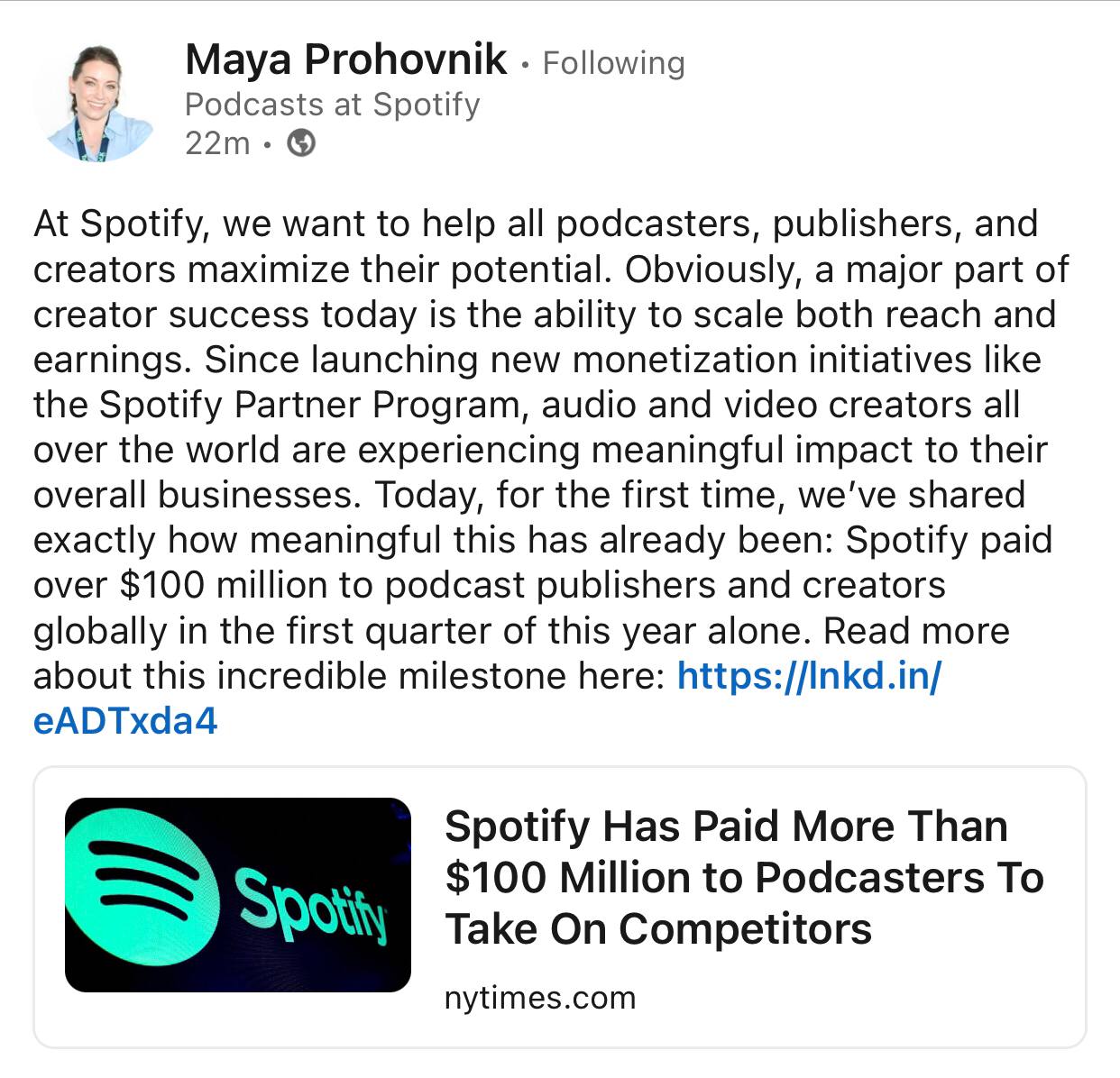 Spotify выплатил $100+ млн подкастерам и креаторам, подключившимся к новой программе монетизации за последний квартал | Сетка — социальная сеть от hh.ru