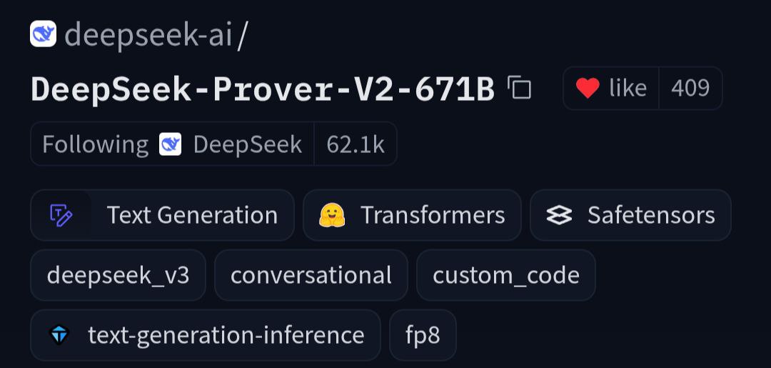 DeepSeek Prover V2
Раньше писал, что DeepSeek R2 планируется в апреле, сегодня последний день апреля и где?
Похоже, релиз все же будет, но в другой модели: на HuggingFace только что появились веса Dee... | Сетка — социальная сеть от hh.ru