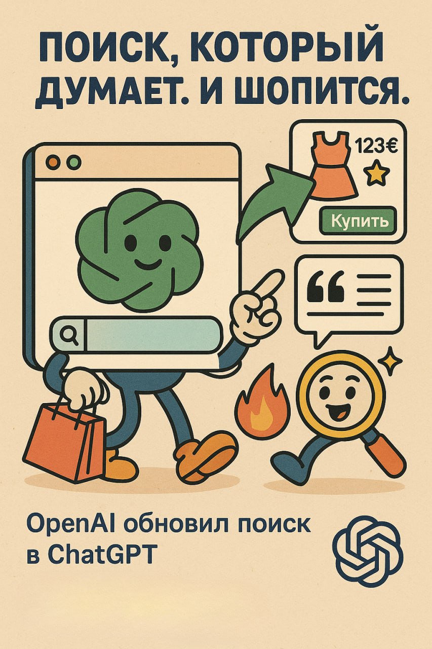 Поиск, который думает. И шопится.
OpenAI обновил встроенный поиск в ChatGPT. И это не просто про гугл в нейросетке — это про то, как будущее протягивает руку в настоящее, пока ты задаёшь вопрос | Сетка — социальная сеть от hh.ru