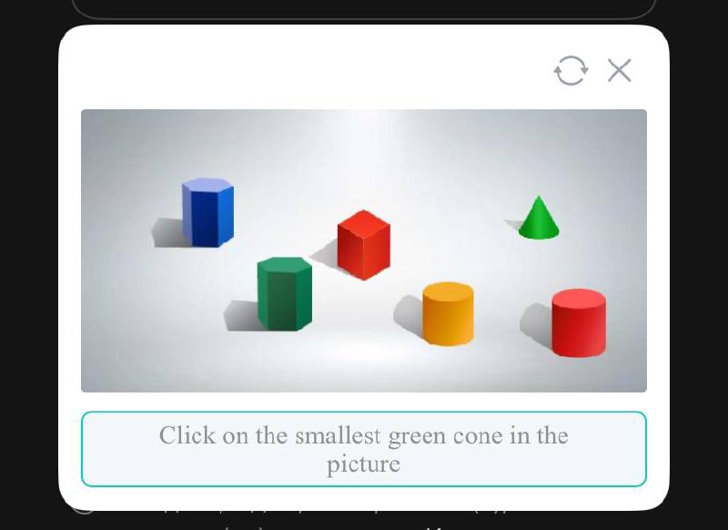 Интересная капча
Попалась необычная версия, где нужно выбрать наименьший зеленый конус | Сетка — социальная сеть от hh.ru