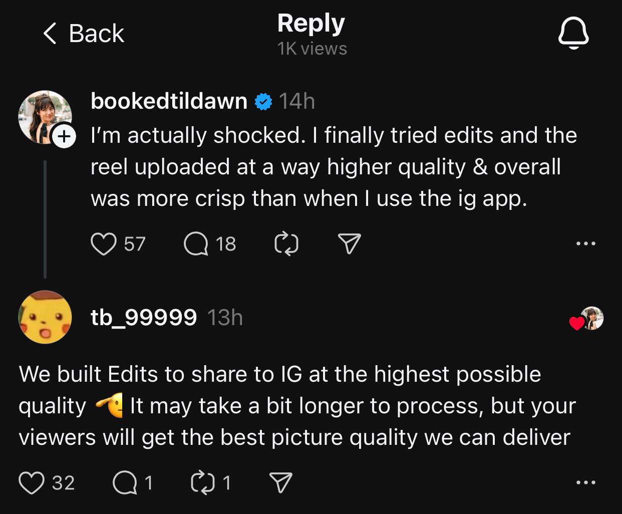 Для тех, кого беспокоит качество сжатия рилсов при выкладывании, продакт, отвечающий за Edits, подтвердил: их новый редактор, в отличие от "родного" в самом Instagram, заливает ваши видео в максимальн... | Сетка — социальная сеть от hh.ru