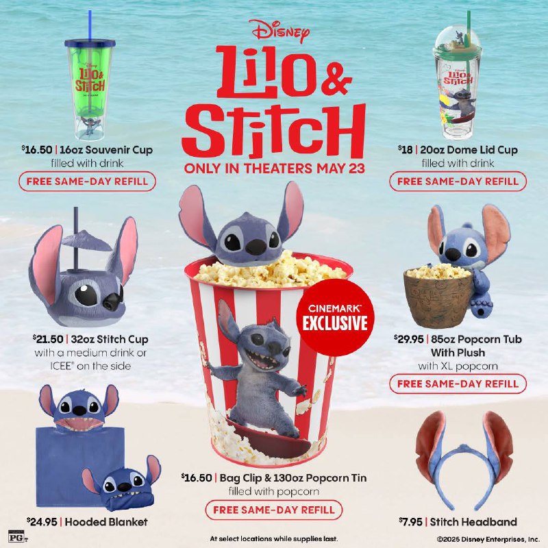 Оу, к премьере «Lilo & Stich» в кино сеть кинотеатров Cinemark выкатила целую линейку мерча:
🍕 Полосатое ведро с подвеской-головой Стича (безлимитно пополняется в день покупки) — 16,5 баксов (1370 руб... | Сетка — социальная сеть от hh.ru