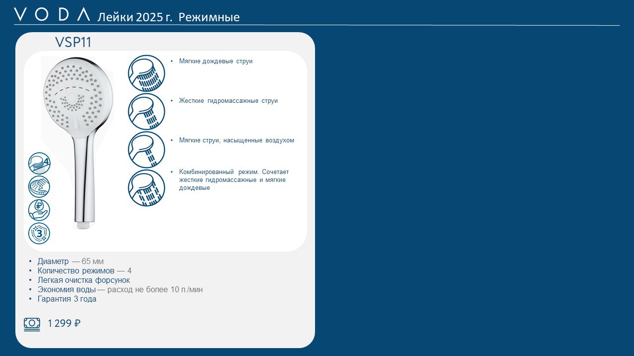 🛁 Обновлённый каталог: душевые шланги и лейки VODA 2025
Выбираете шланг или ручную лейку? Мы собрали всё в одной презентации — модели, материалы, особенности, цены и даже режимы работы струй | Сетка — социальная сеть от hh.ru