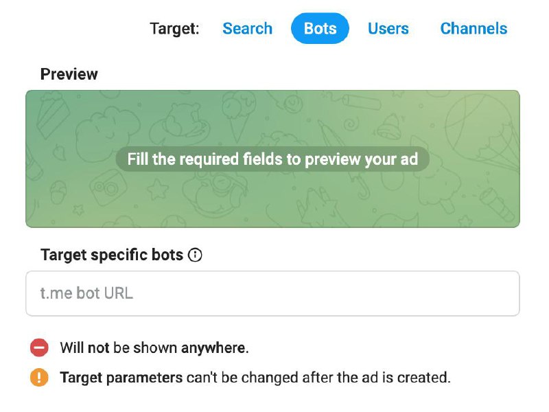 Новый плейсмент в Telegram Ads — реклама в ботах
И да, это не баг, а фича.
Особенности и ограничения
— Доступен только в EUR-кабинетах.
— Минимальный CPM — 1 евро | Сетка — социальная сеть от hh.ru
