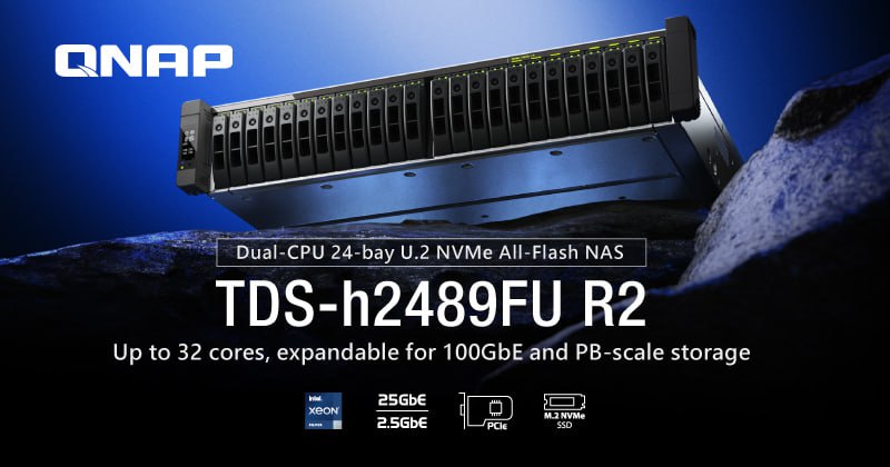 QNAP представила флагманское All-Flash NAS для задач ИИ
QNAP анонсировала высокопроизводительное сетевое хранилище TDS-h2489FU R2 в стоечном форм-факторе | Сетка — социальная сеть от hh.ru