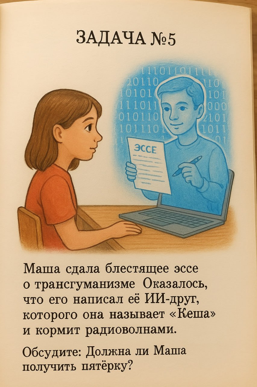 Задачник по новой этике
Увидел в интернете картинку с детской задачкой о «мозге в колбе» (известном философском мысленном эксперименте) и решил сделать серию дилемм из учебника будущего по новой этике | Сетка — социальная сеть от hh.ru