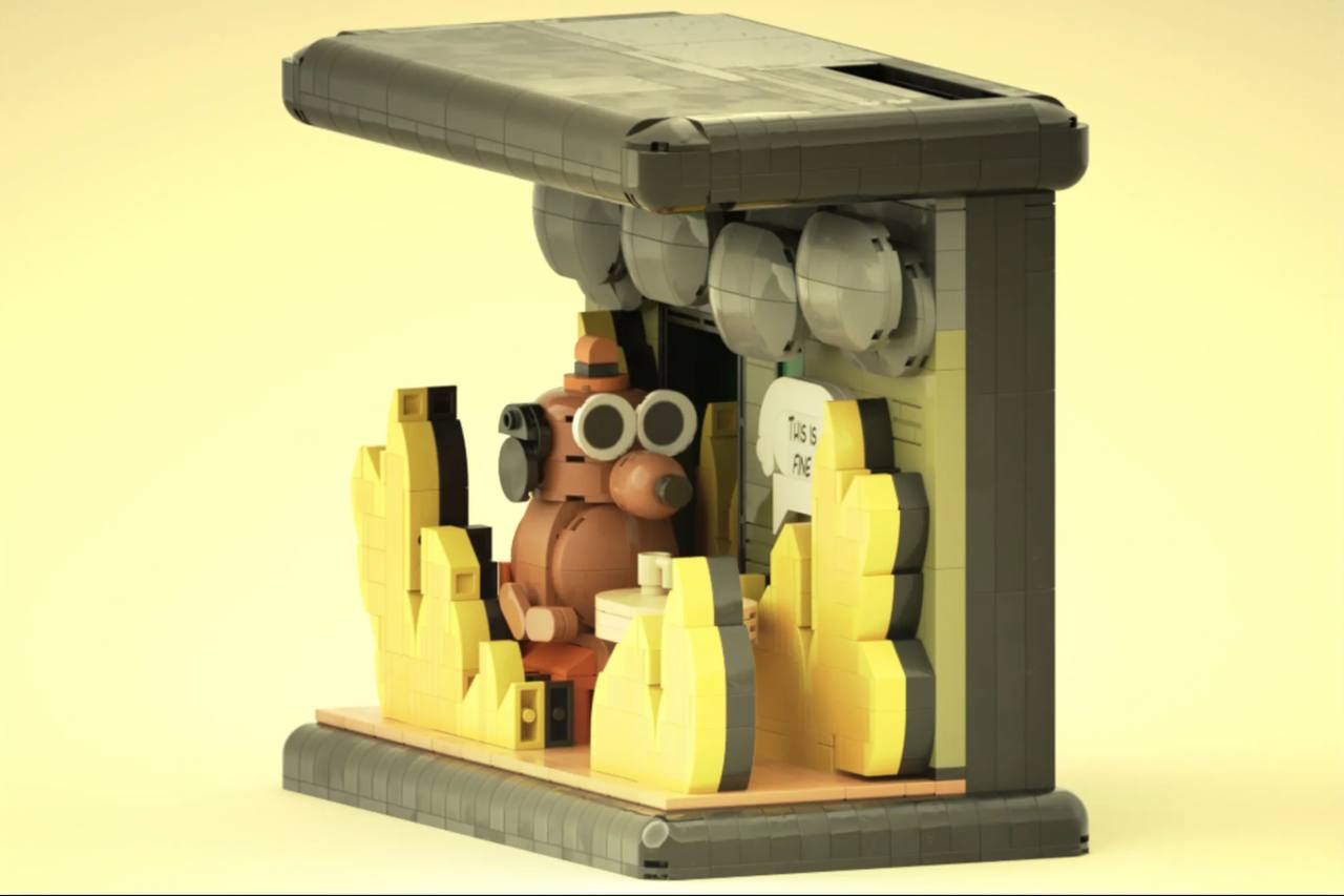 Мем с горящими дедлайнами «This is fine» может стать набором LEGO.
На LEGO Ideas за набор проголосовало уже 10000 человек | Сетка — социальная сеть от hh.ru