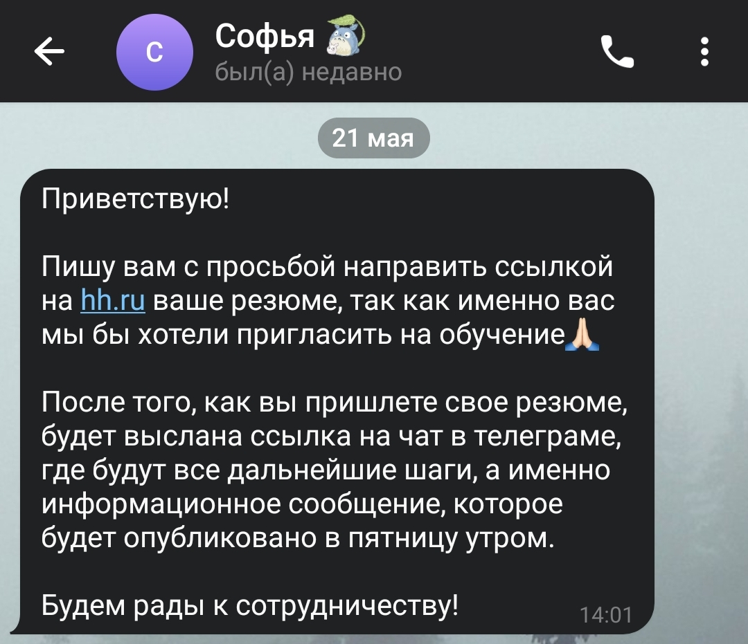 🔥Ну что ж, первый офер с приглашением на стажировку по новой профессии есть!  
  
🤡 Даже как то не верится, что меня пригласили! За последний месяц я получила 100500 отказов на hh, что кажется этот оф... | Сетка — социальная сеть от hh.ru