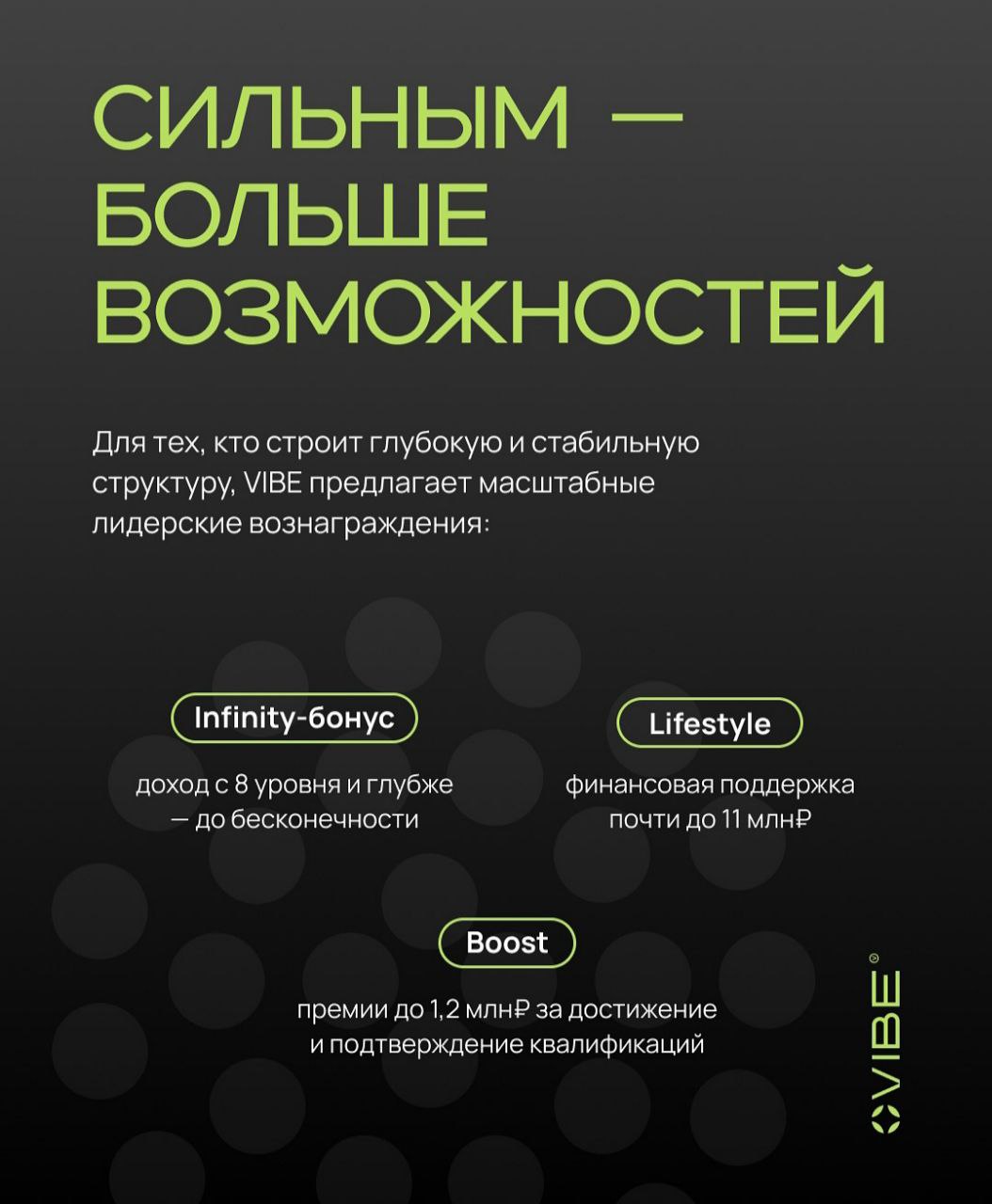 Когда маркетинг — действительно работает?
Система, в которой привычные правила игры MLM-бизнеса меняются к лучшему.
VIBE — маркетинг нового поколения. Простой. Прозрачный. Выгодный | Сетка — социальная сеть от hh.ru