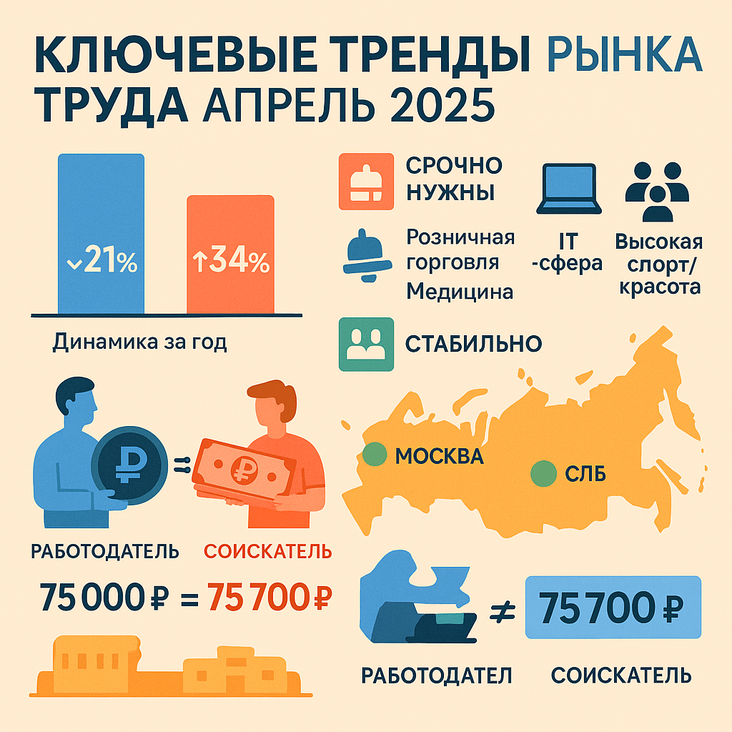 📊 Апрель 2025: ключевые тренды российского рынка труда | Сетка — социальная сеть от hh.ru