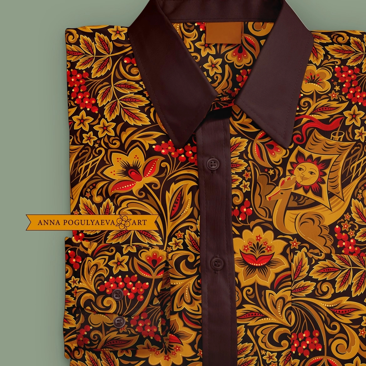 Принт для ткани "Летучий корабль" по мотивам русской росписи | Сетка — социальная сеть от hh.ru