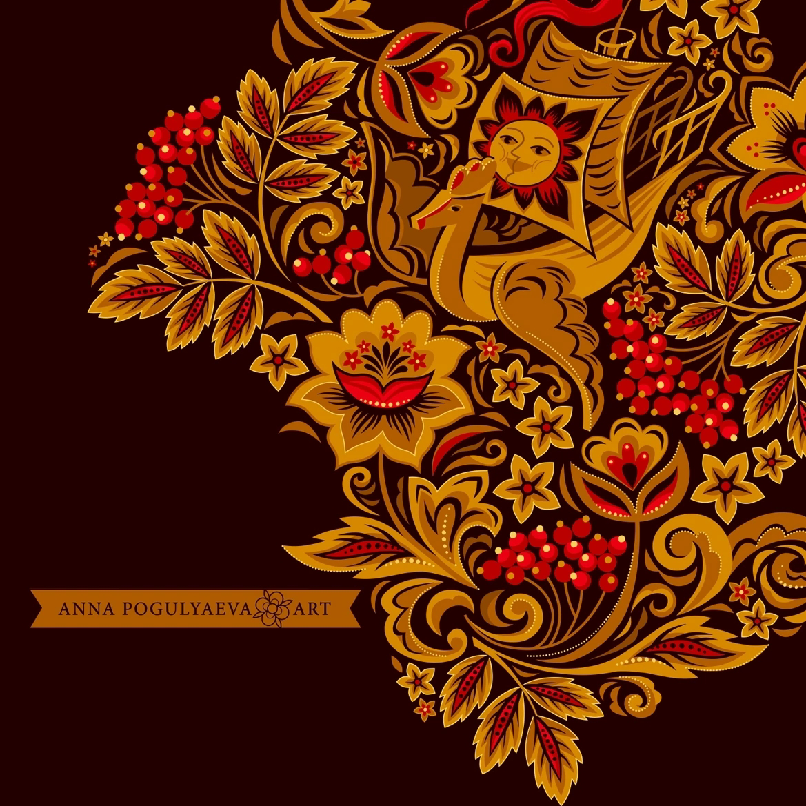 Принт для ткани "Летучий корабль" по мотивам русской росписи | Сетка — социальная сеть от hh.ru