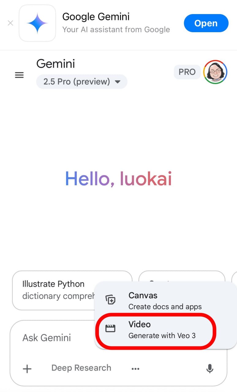 Пишут, что Veo 3 вдруг стал доступен для подписки AI Pro, которая за $19.99 месяц с бесплатным первым месяцем и 1000 кредитов (одно видео стоит 100).
У меня пока не видно — выкатывают постепенно | Сетка — социальная сеть от hh.ru