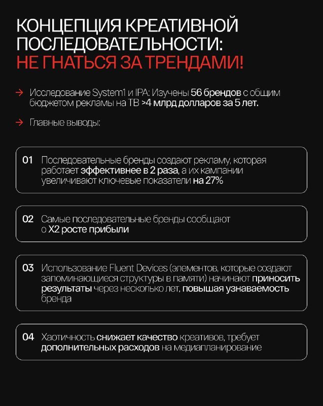 ⚡️ Последовательность против хаоса: как креатив работает на бренд
🔣 System1 и IPA провели исследование «креативной последовательности» | Сетка — социальная сеть от hh.ru