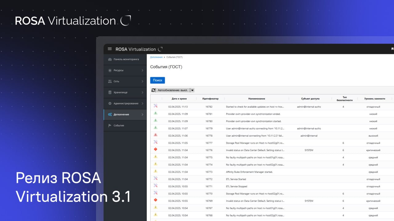 ⏺ РОСА выпустила ROSA Virtualization 3 | Сетка — социальная сеть от hh.ru