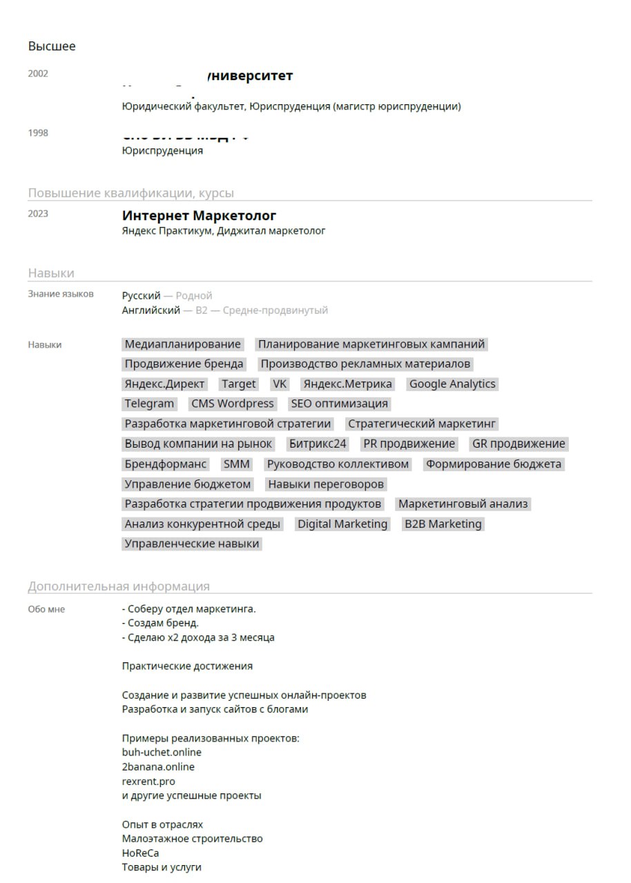 Ну вот и пришло время для разбора ваших резюме. Сегодня разбираем резюме Руководителя маркетинга | Сетка — социальная сеть от hh.ru