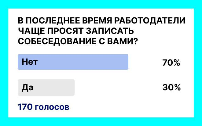 🎥 ЗАПИСЬ ВАШЕГО СОБЕСЕДОВАНИЯ — ЭТО НОВАЯ РЕАЛЬНОСТЬ?
30% опрошенных сказали, что в последнее время все чаще работодатели их просят записать интервью
Почему это происходит?
Вот несколько причин:
📝 Вто... | Сетка — социальная сеть от hh.ru