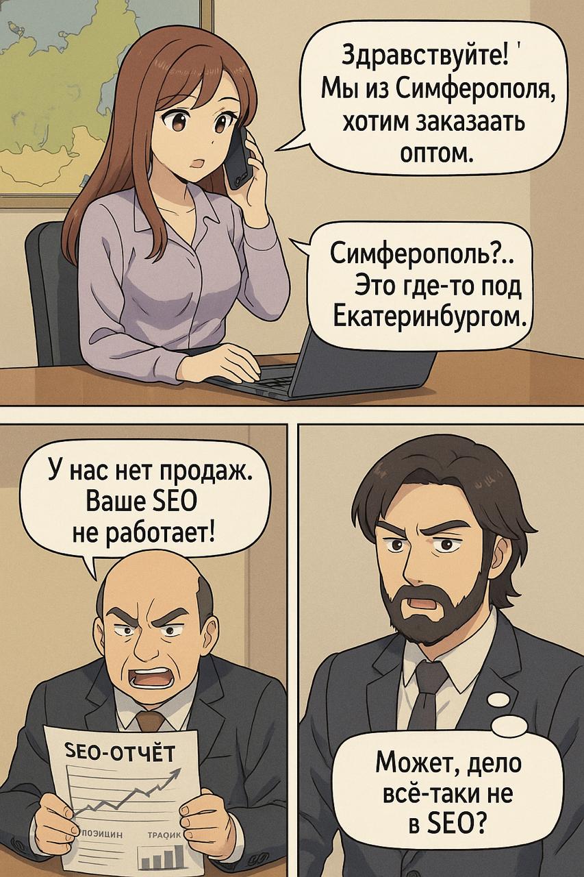 ⏪Воскресная манга ⏩
Генерации ситуации через ИИ
На этот раз — почти документалка.
Реальный кейс с реальным клиентом.
Клиент:
«Мы из Симферополя, хотим заказать оптом!»
Менеджер клиента:
«Симферополь?. | Сетка — социальная сеть от hh.ru