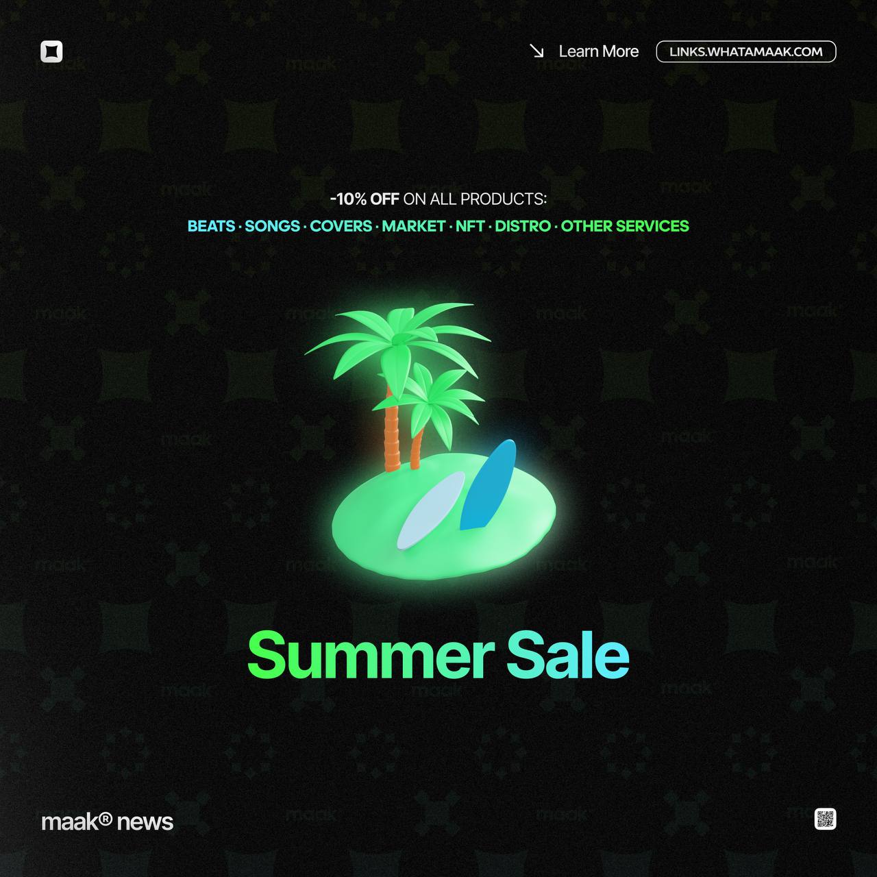 🌴 ЛЕТНИЕ СКИДКИ — ВЕСЬ МЕСЯЦ!
С 1 по 30 Июня (включительно) по промокоду «SUMMER10» действует —10% скидка на все продукты от maak® | Сетка — социальная сеть от hh.ru