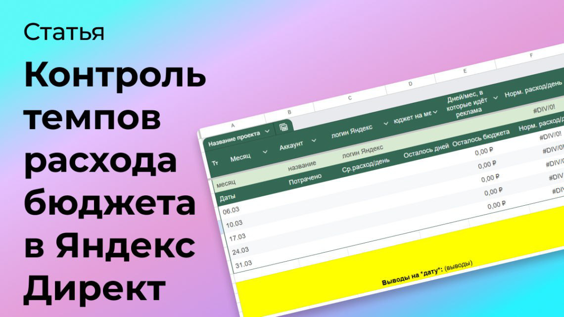 Контроль темпов расхода бюджета в Яндекс Директ | Сетка — социальная сеть от hh.ru