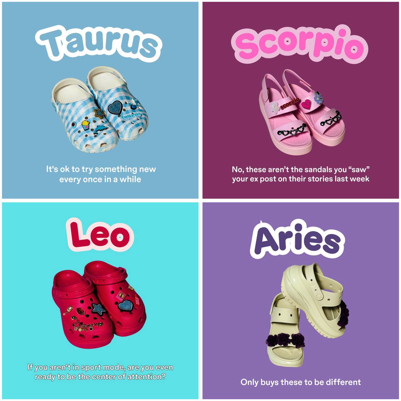 Опа, сммщик Crocs сделал подборку, какие клогги или тапки, нужно покупать, согласно своему знаку зодиака.
Ищем себя 👀 | Сетка — социальная сеть от hh.ru