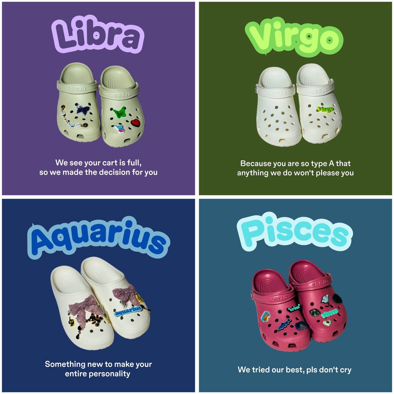 Опа, сммщик Crocs сделал подборку, какие клогги или тапки, нужно покупать, согласно своему знаку зодиака.
Ищем себя 👀 | Сетка — социальная сеть от hh.ru