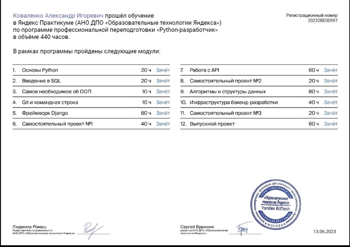Отзыв о курсе Python разработчик от ЯП | Сетка — социальная сеть от hh.ru