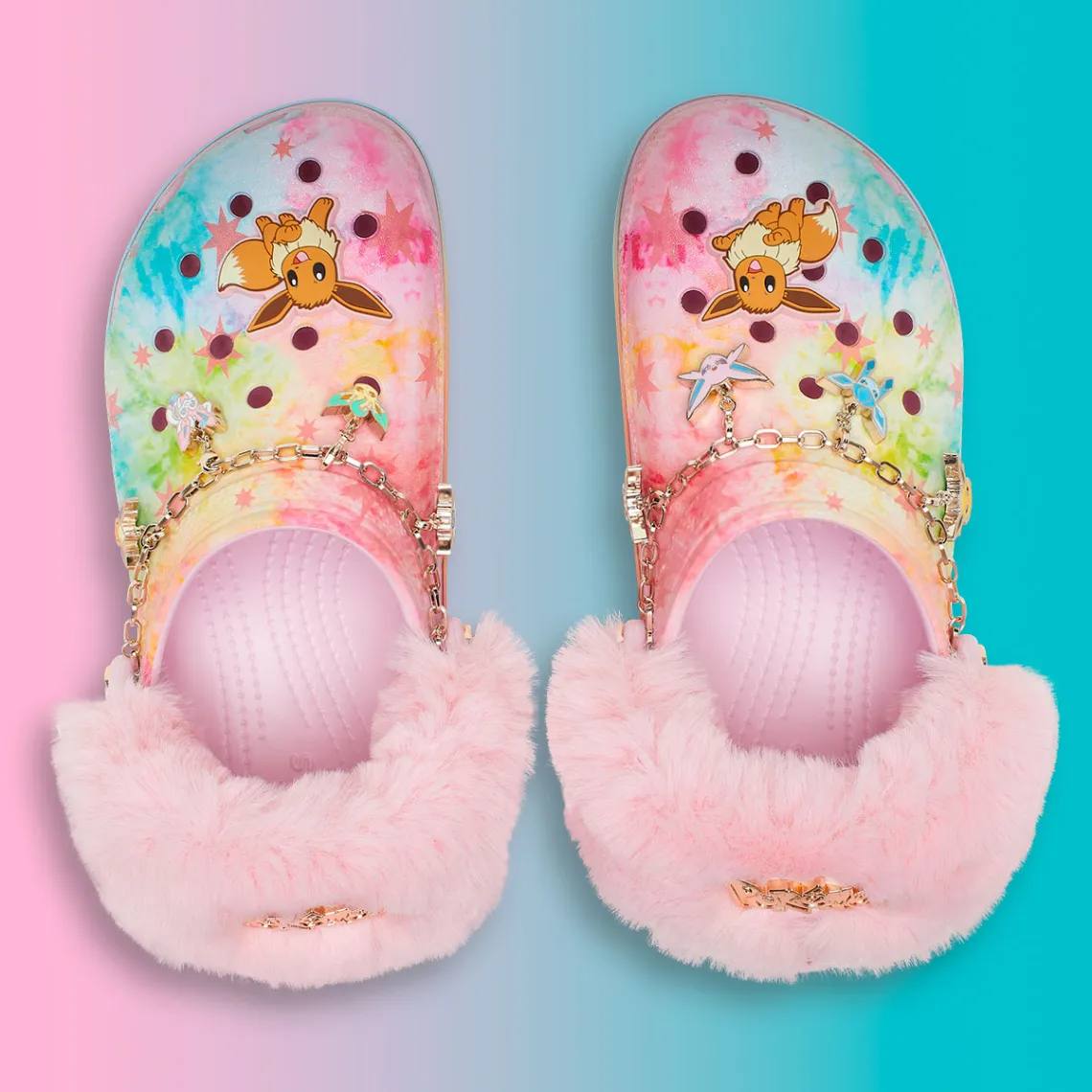 Что-то на бимбоязычном: Crocs в коллабе с Покемонами анонсировал выход МЕГА-пушистых, радужных клоггов с Иви, к которым идет цепь с покемонами-подвесками и джиббитсы | Сетка — социальная сеть от hh.ru